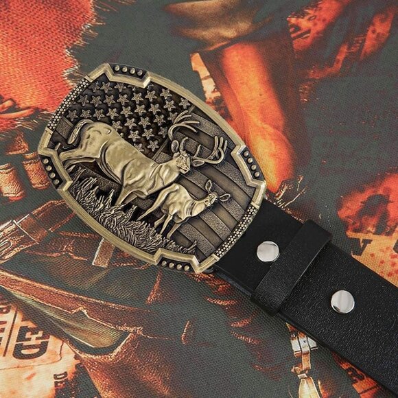 Men's Gold Alloy Deer Cowboy Imported American Patriotic Belt Buckles - Picture 4 of 8